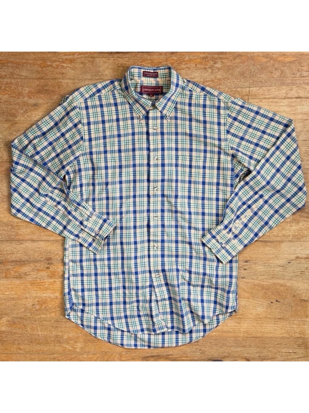 Vintage Mens Chaps Ralph Lauren Shirt Size Medium 80s Window Pane Cotton Blend